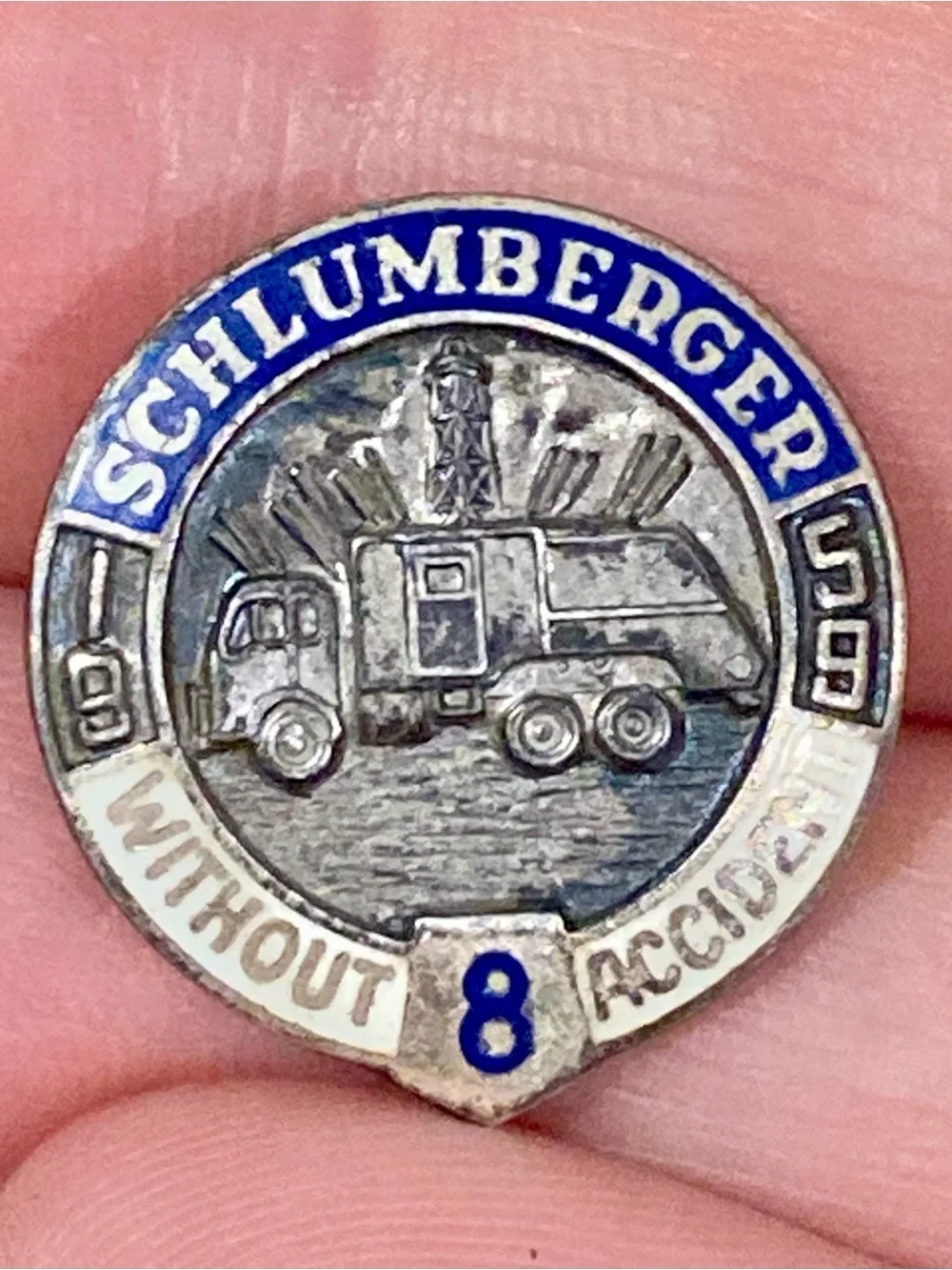 Sterling Silver Schlumberger Enamel Safety Pin 1959 Oil & Gas Truck - Picture 8 of 9